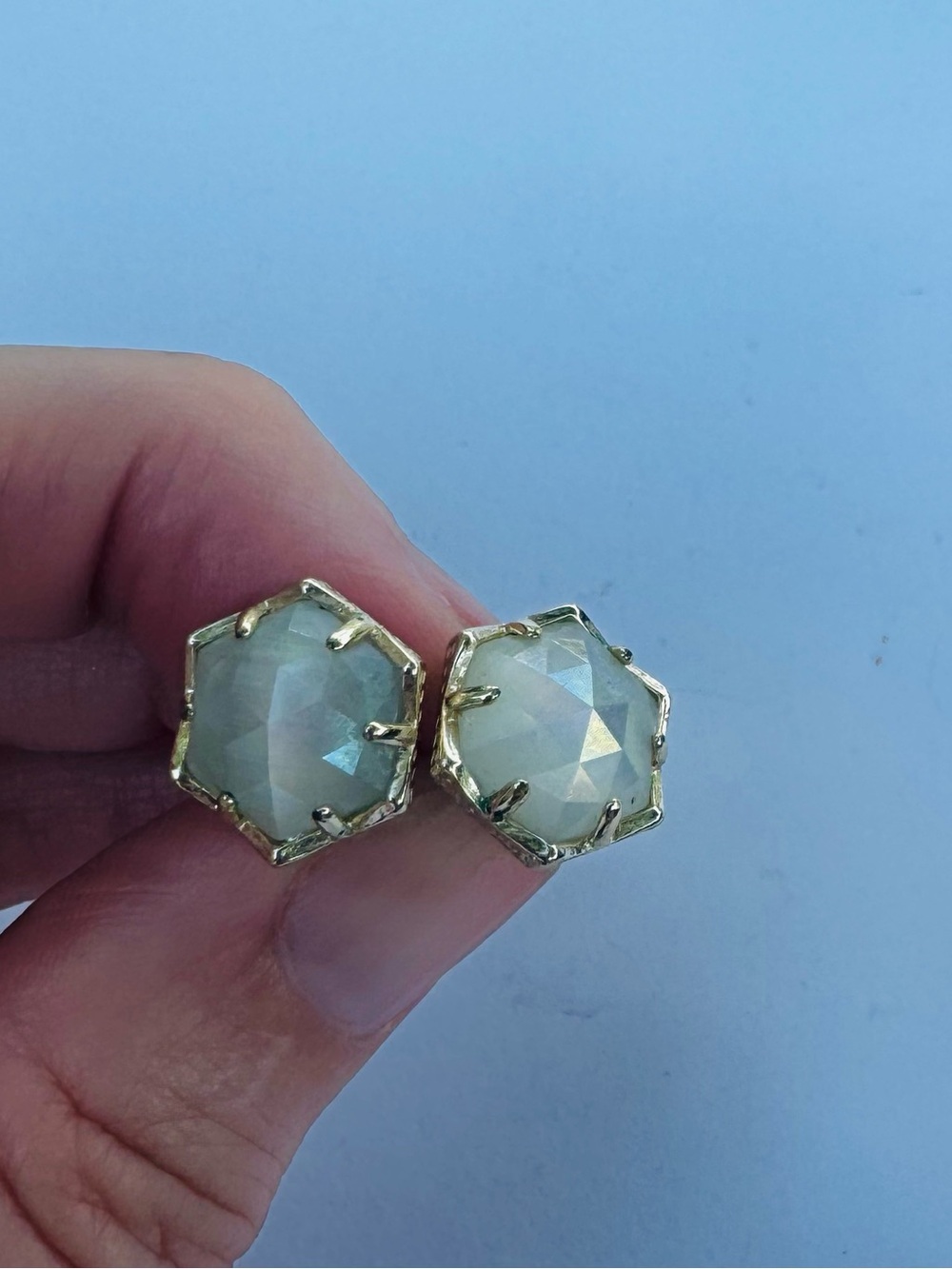 Kendra Scott Gold Hexagonal Iridescent White Stone Studs